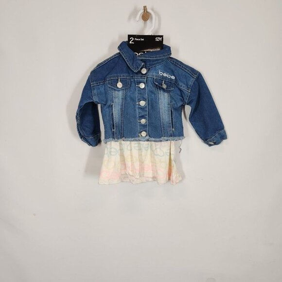 NWT Baby Girls Bebe Print Skater Dress and Denim Jacket‎ Set Size 12M - Picture 7 of 10